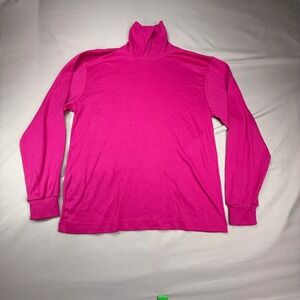 Vintage 90s ellemenno Hot Pink Turtleneck Long Sleeve Top Made in USA Large